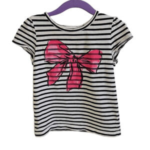 Baby Gap Girls Size 4T Ribbon Bow Print Tee Shirt Black And White Stripe Cotton
